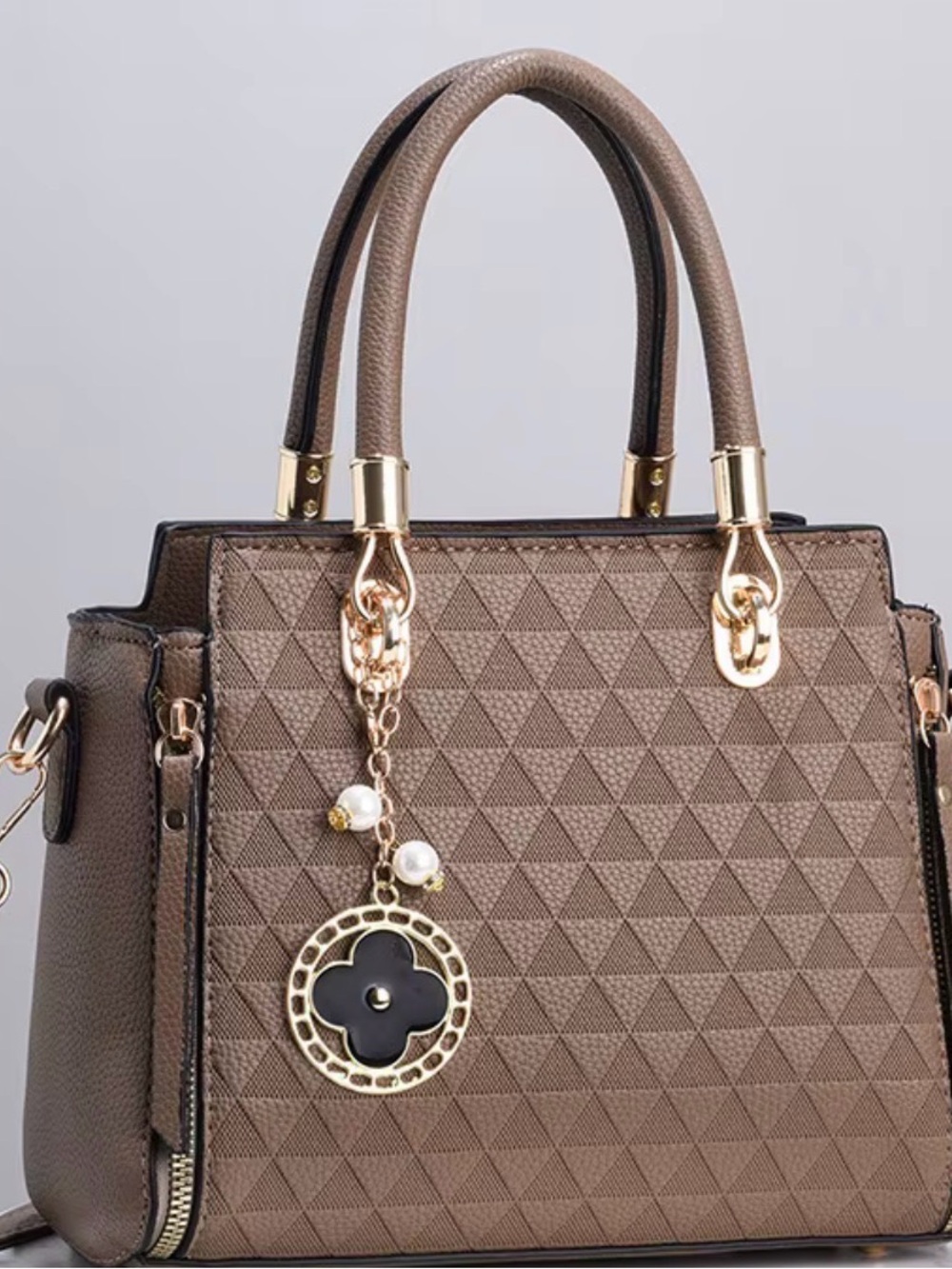 Elegant Taupe Top-Handle Satchel with Gold Accent
